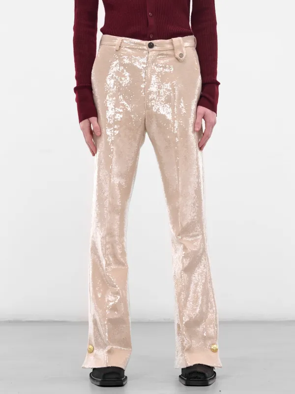 Beige Sequin Flared Trousers (PT-003-D-BEIGE) sold by lorenzo