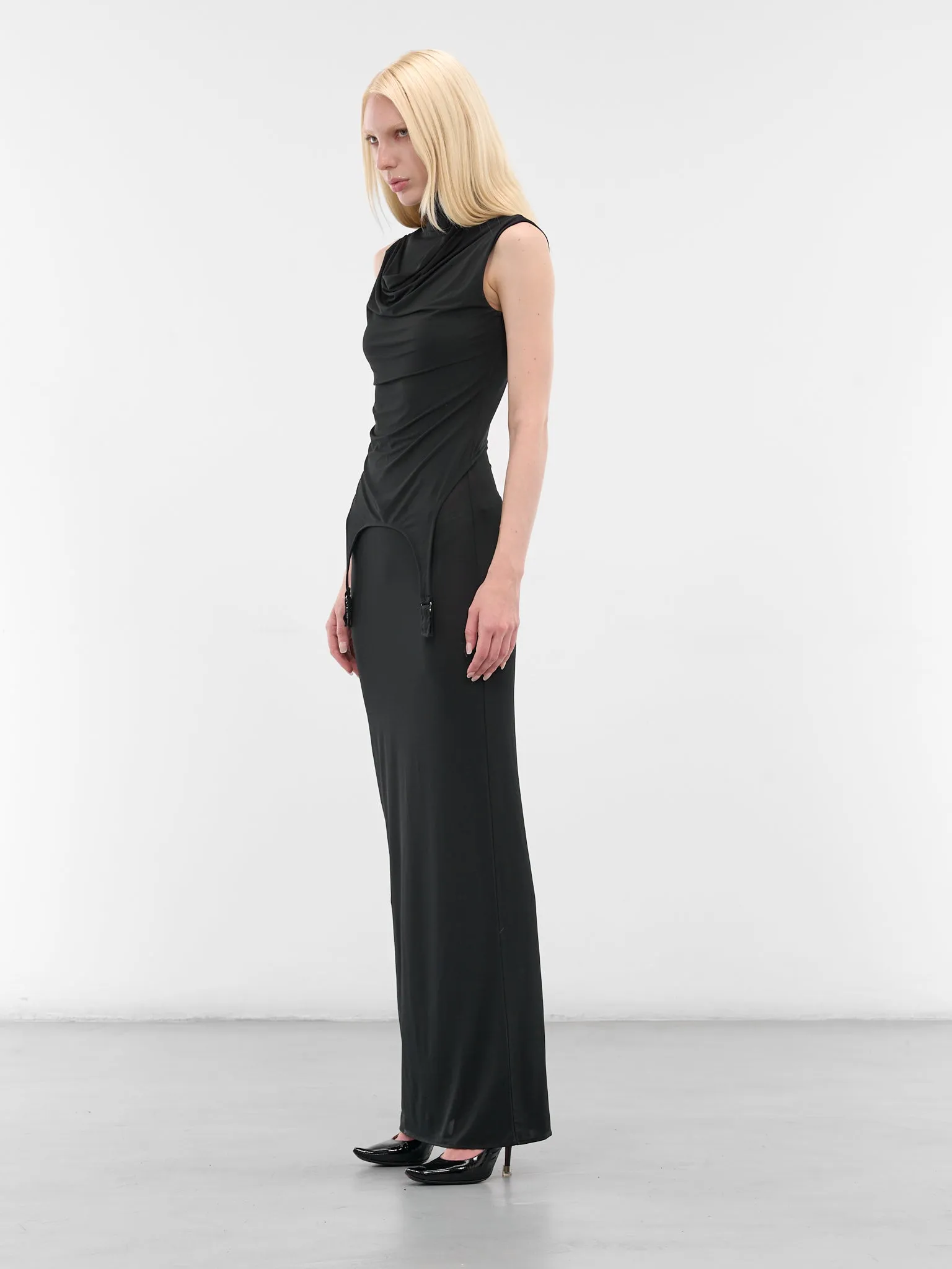 Navy Draped Turtleneck Maxi Dress (DR077-J025-84-DARK-NAVY) sold by lorenzo product image thumbnail 2