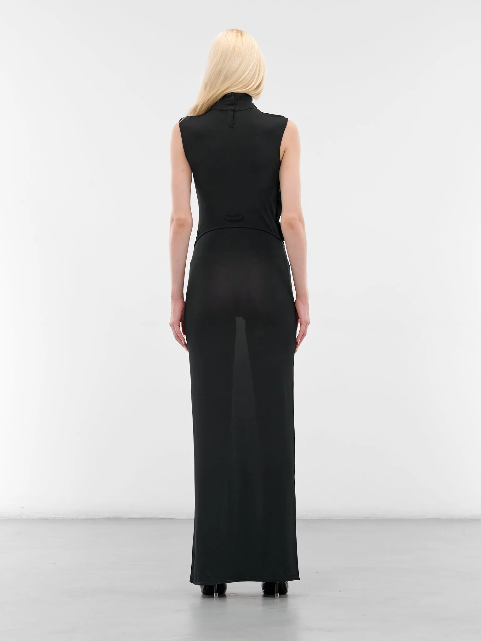 Navy Draped Turtleneck Maxi Dress (DR077-J025-84-DARK-NAVY) sold by lorenzo product image thumbnail 3