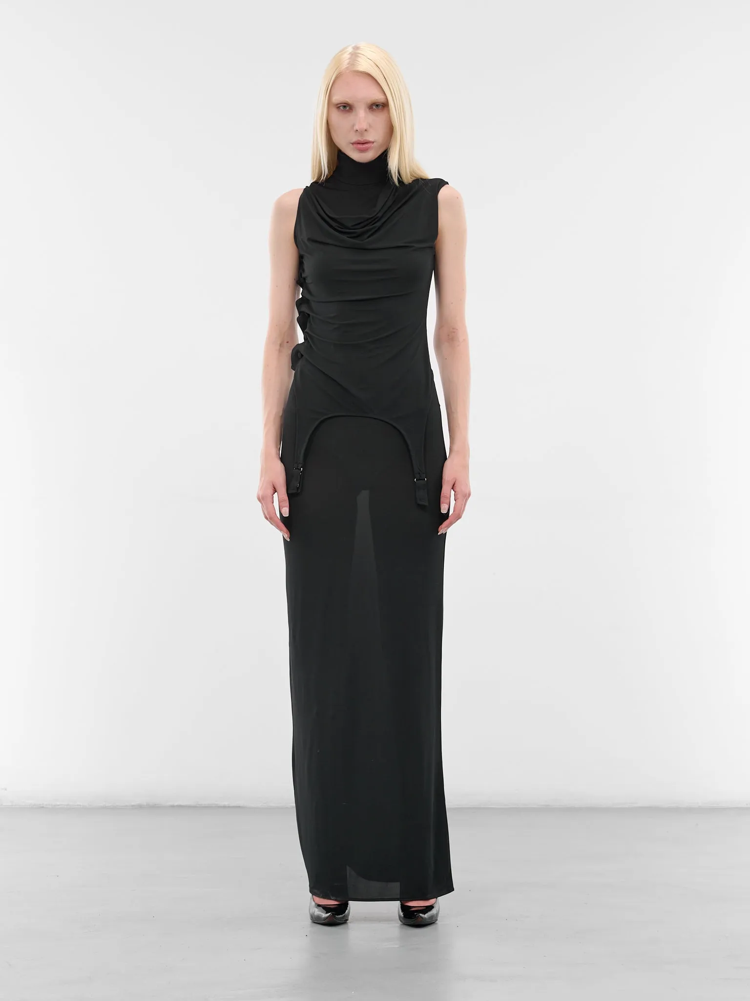 Navy Draped Turtleneck Maxi Dress (DR077-J025-84-DARK-NAVY) sold by lorenzo