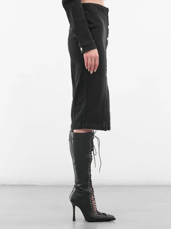 Black Leather Lace-Up Boots (VR111A-N0990-BLACK) made by Blumarine