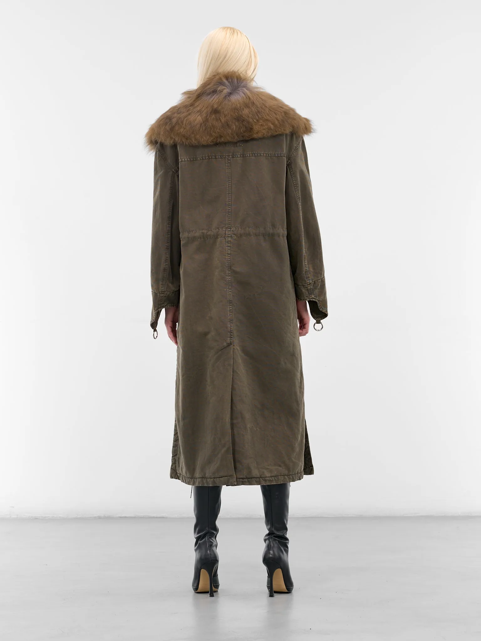 Green Fur Collar Long Coat (2J222A-C5235-BARK-GREEN) sold by lorenzo product image thumbnail 3