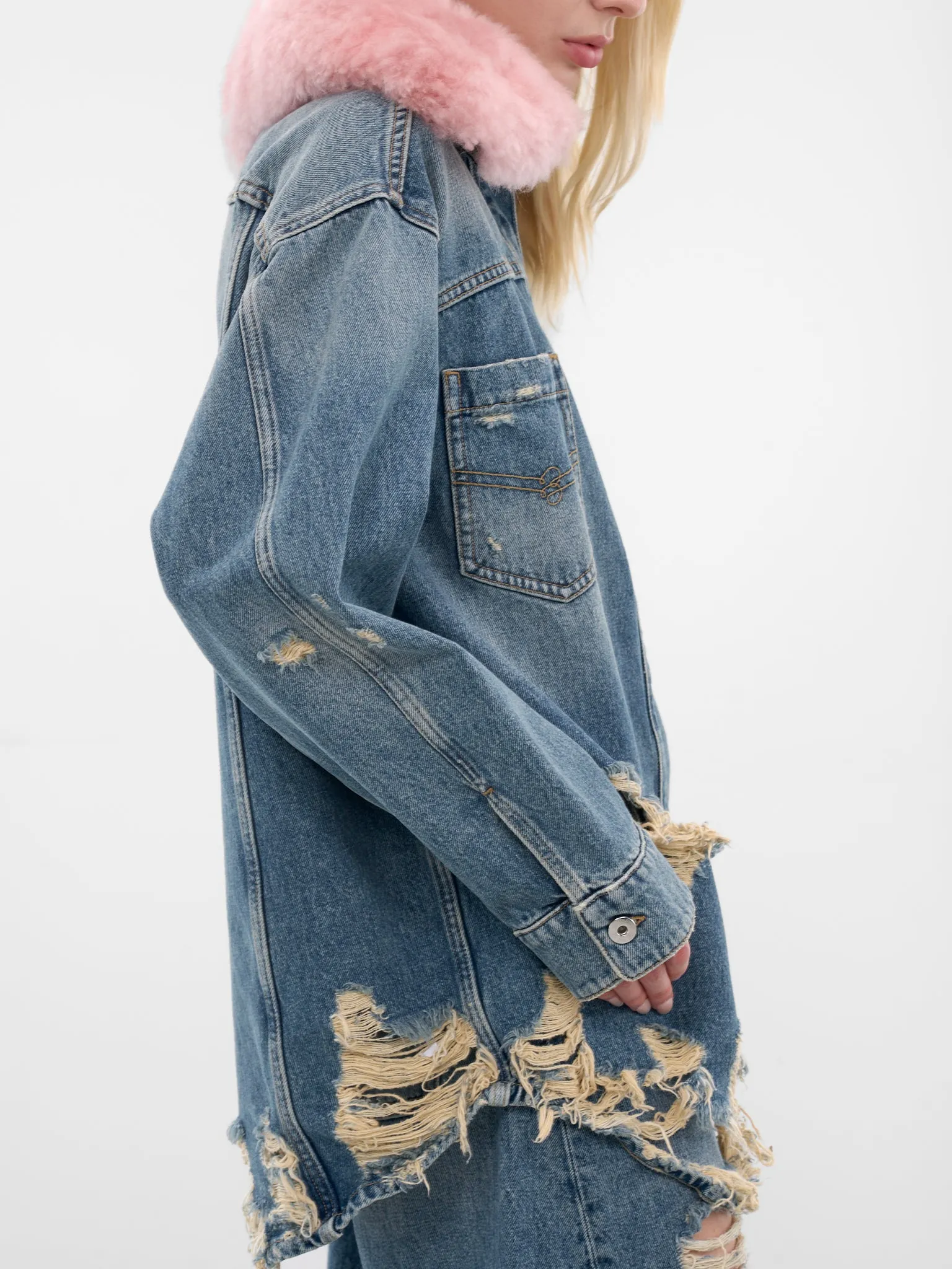 Blue Destroyed Denim Oversized Jacket (2J211A-C6C11-ICE-BLUE-PINK) sold by lorenzo product image thumbnail 5