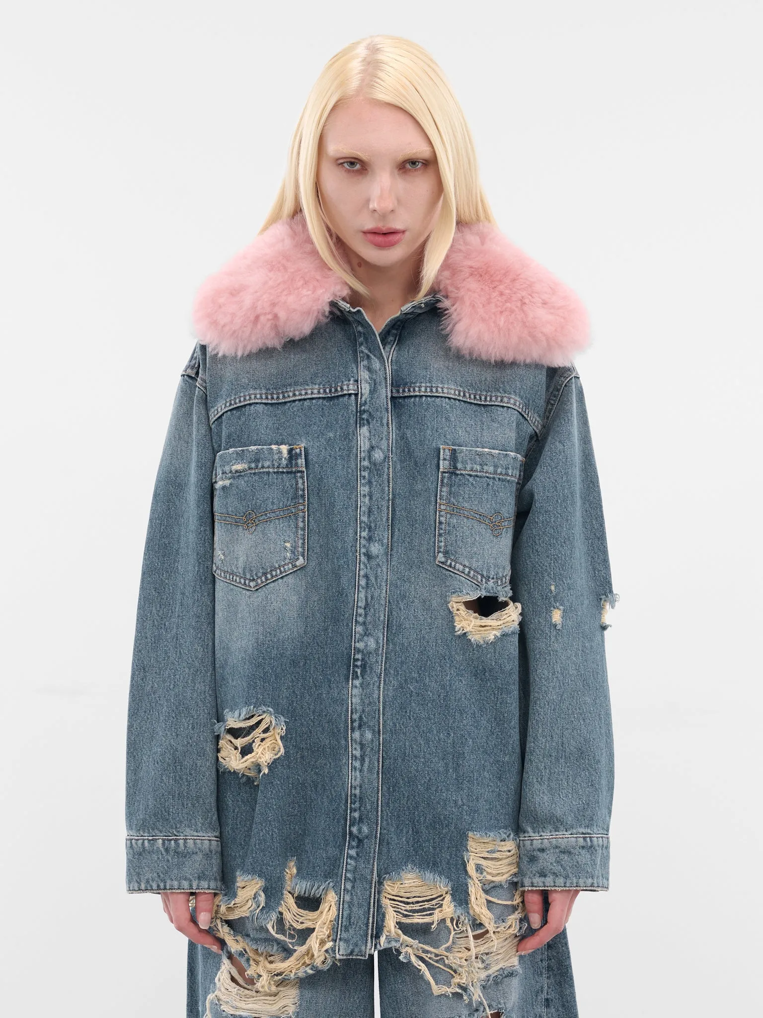 Blue Destroyed Denim Oversized Jacket (2J211A-C6C11-ICE-BLUE-PINK) sold by lorenzo