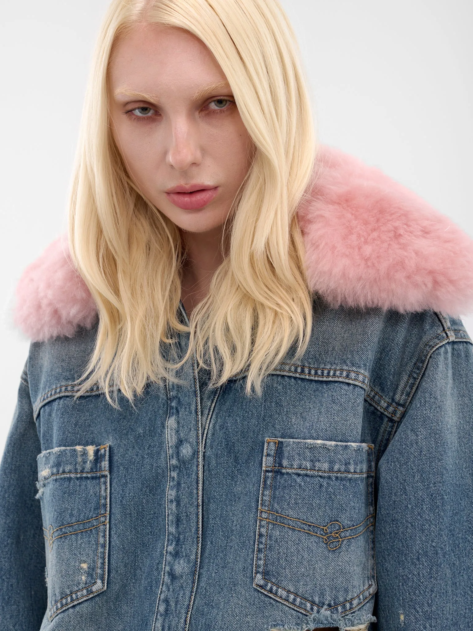 Blue Destroyed Denim Oversized Jacket (2J211A-C6C11-ICE-BLUE-PINK) sold by lorenzo product image thumbnail 4