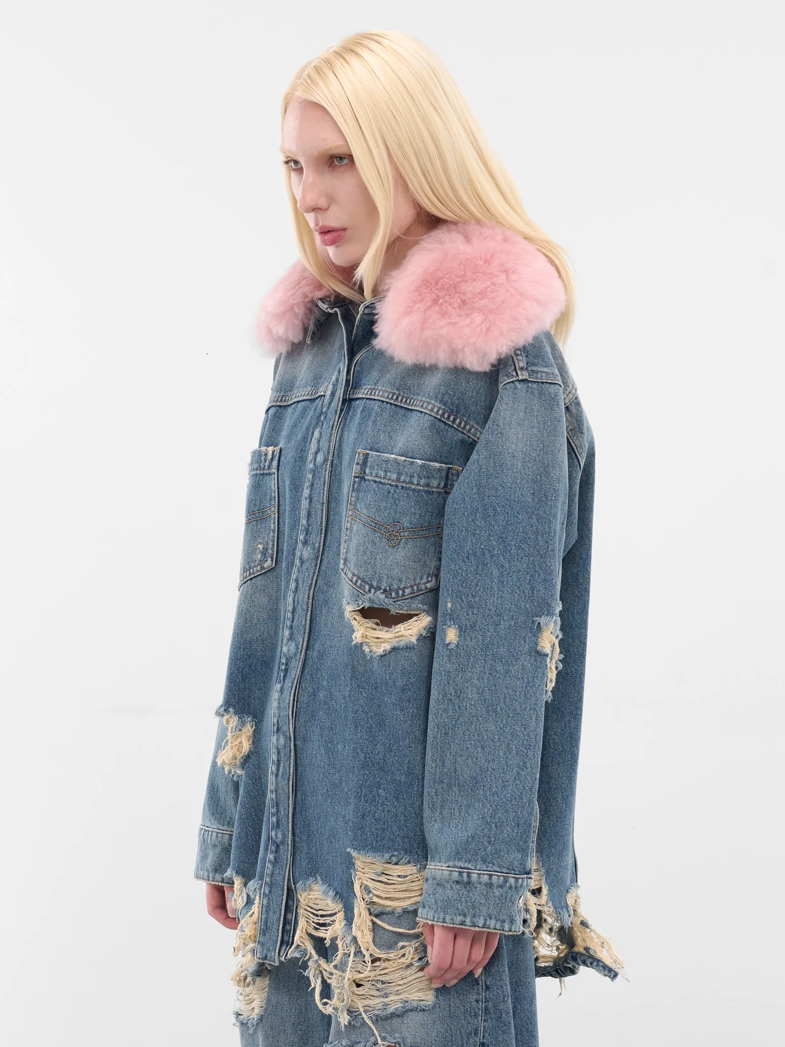 Blue Destroyed Denim Oversized Jacket (2J211A-C6C11-ICE-BLUE-PINK) sold by lorenzo product image thumbnail 2