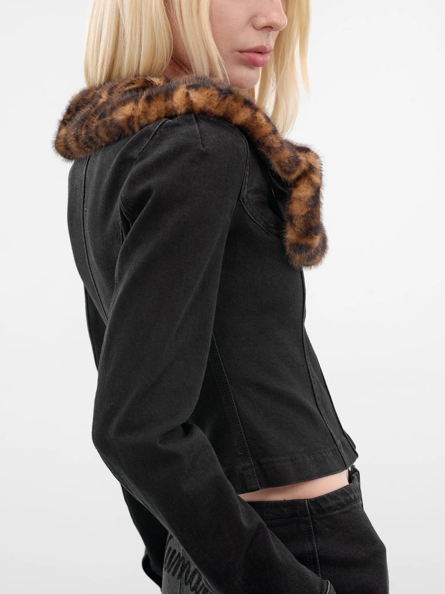 Black Fur Trim Denim Jacket (2J206A-N0990-BLACK) sold by lorenzo product image thumbnail 5