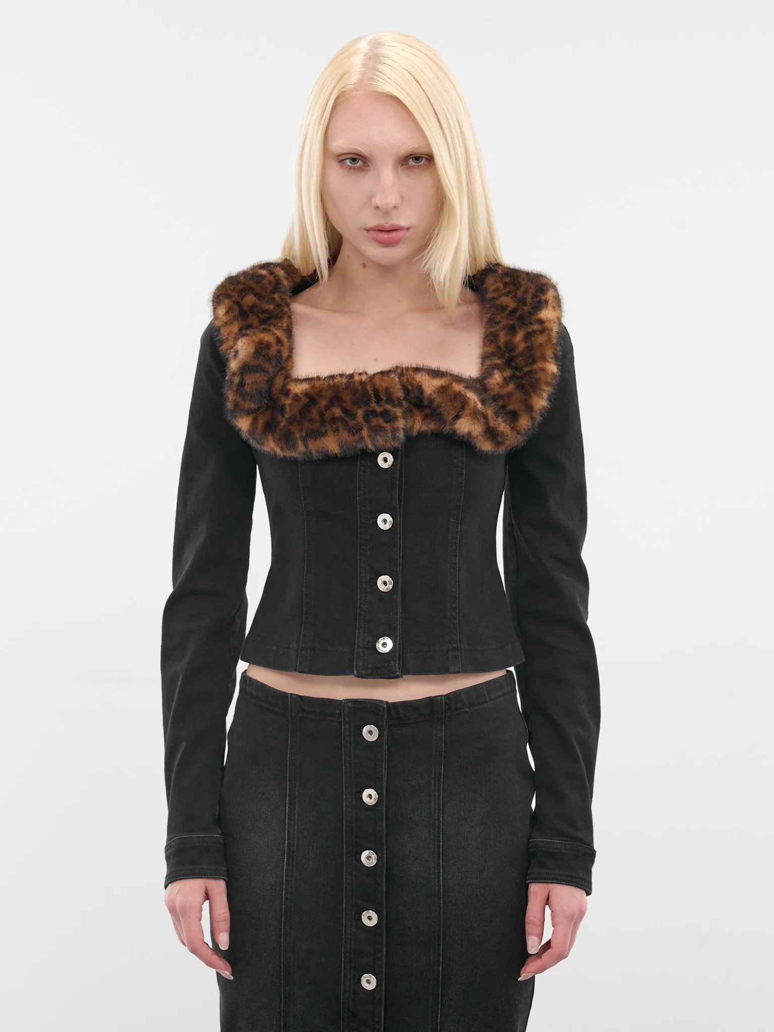 Black Fur Trim Denim Jacket (2J206A-N0990-BLACK) sold by lorenzo
