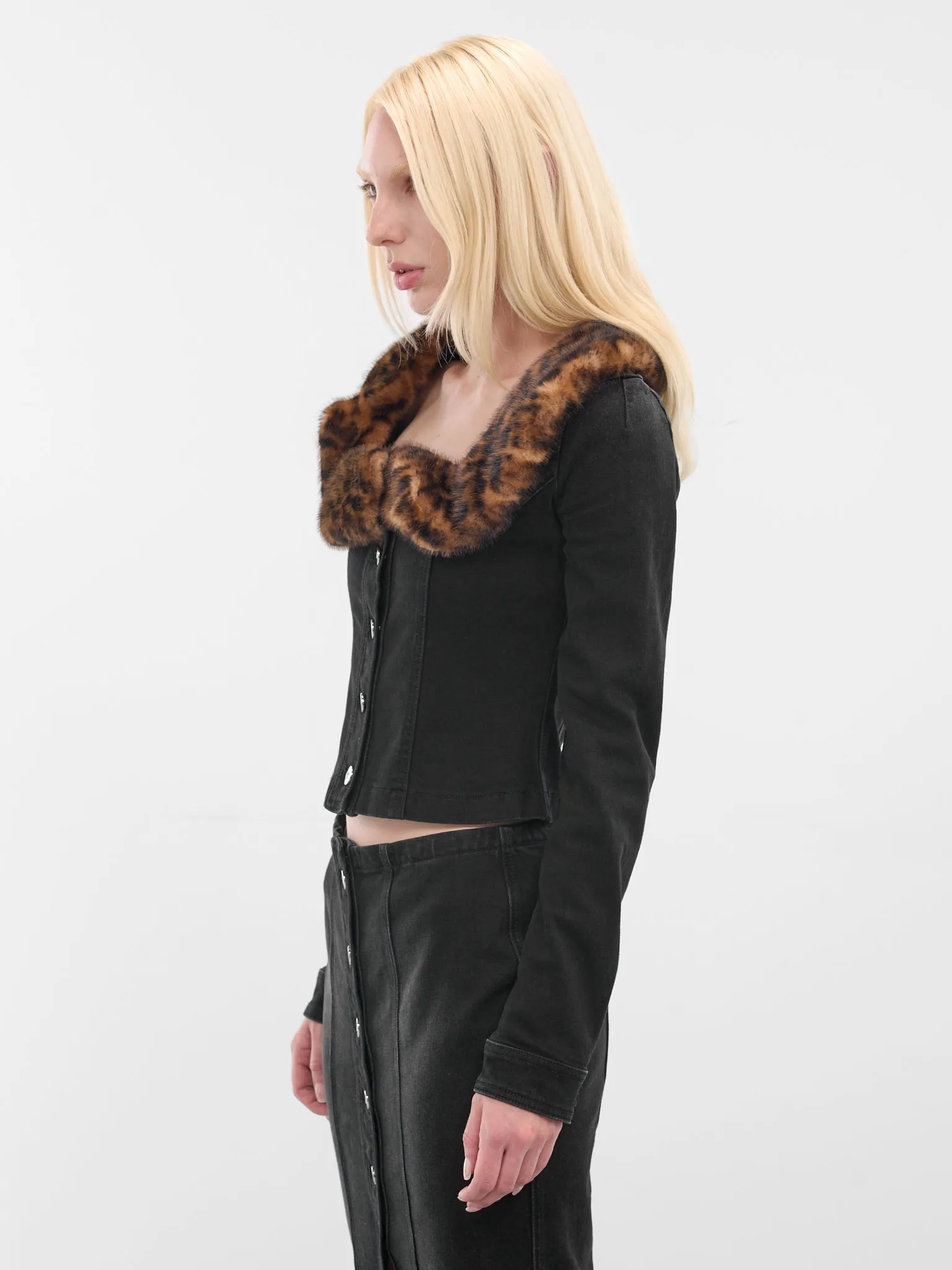 Black Fur Trim Denim Jacket (2J206A-N0990-BLACK) sold by lorenzo product image thumbnail 2