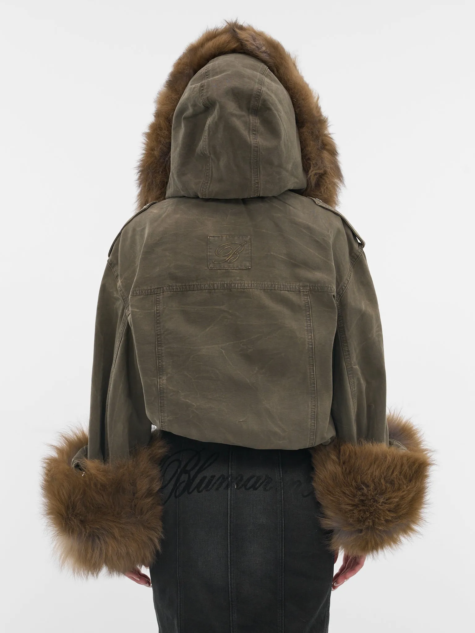 Green Fur Hood Cropped Bomber (2J203A-C5235-BARK-GREEN) sold by lorenzo product image thumbnail 3