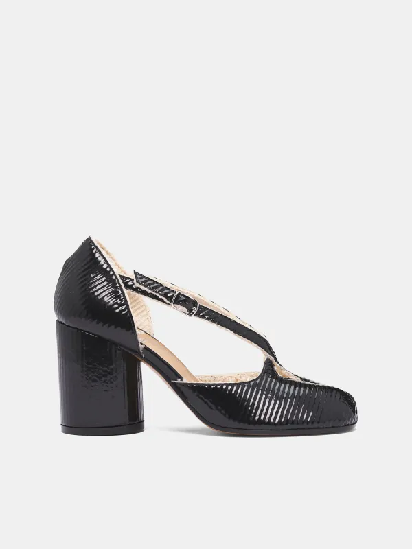 Black Leather Tabi Strappy Heels (S58WL0304-P7429-H8650-BLACK) sold by lorenzo