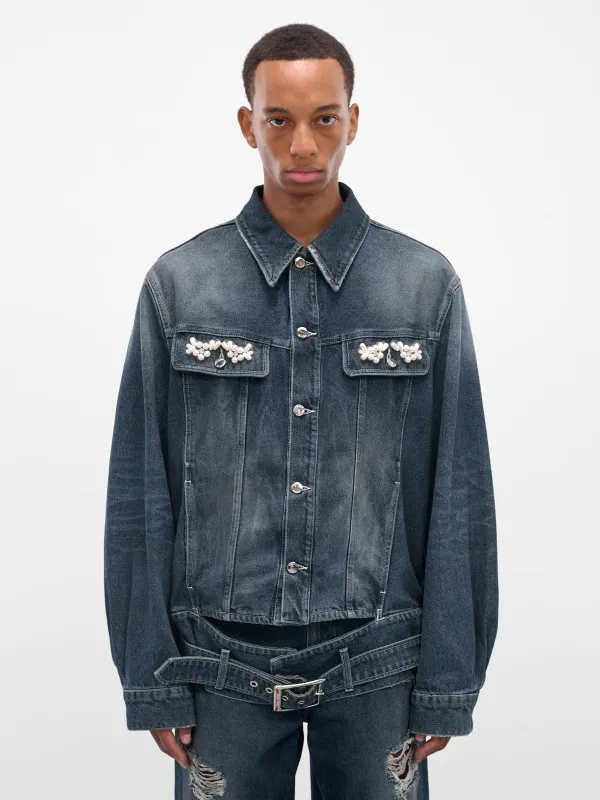 Blue Embroidered Belted Denim Jacket (6129B-1231D-BLUE-PEARL) sold by lorenzo