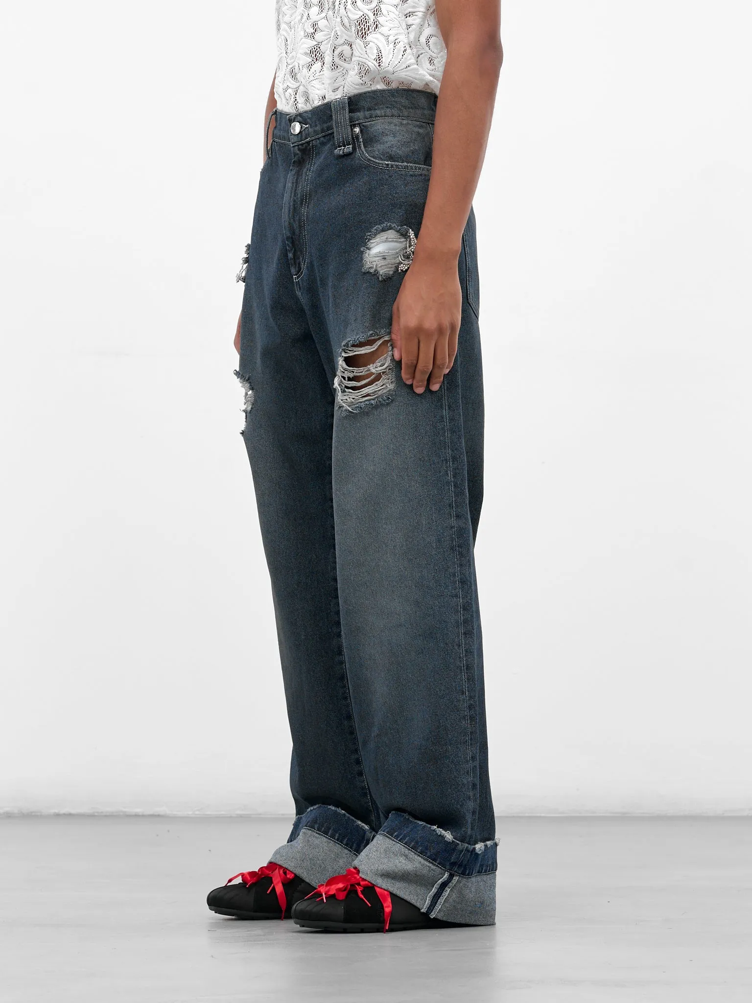 Blue Distressed Denim Straight Jeans (4161B-1231D-BLUE-PEARL-CLEAR) sold by lorenzo product image thumbnail 2