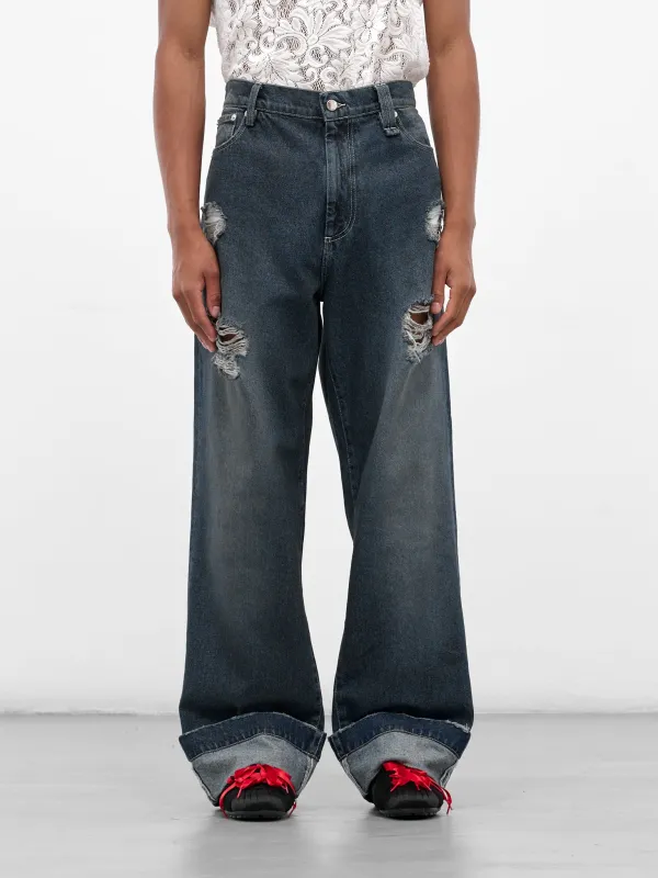 Blue Distressed Denim Straight Jeans (4161B-1231D-BLUE-PEARL-CLEAR) sold by lorenzo