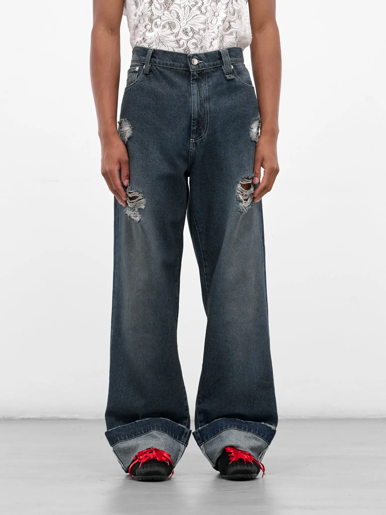 Blue Distressed Denim Straight Jeans (4161B-1231D-BLUE-PEARL-CLEAR) sold by lorenzo