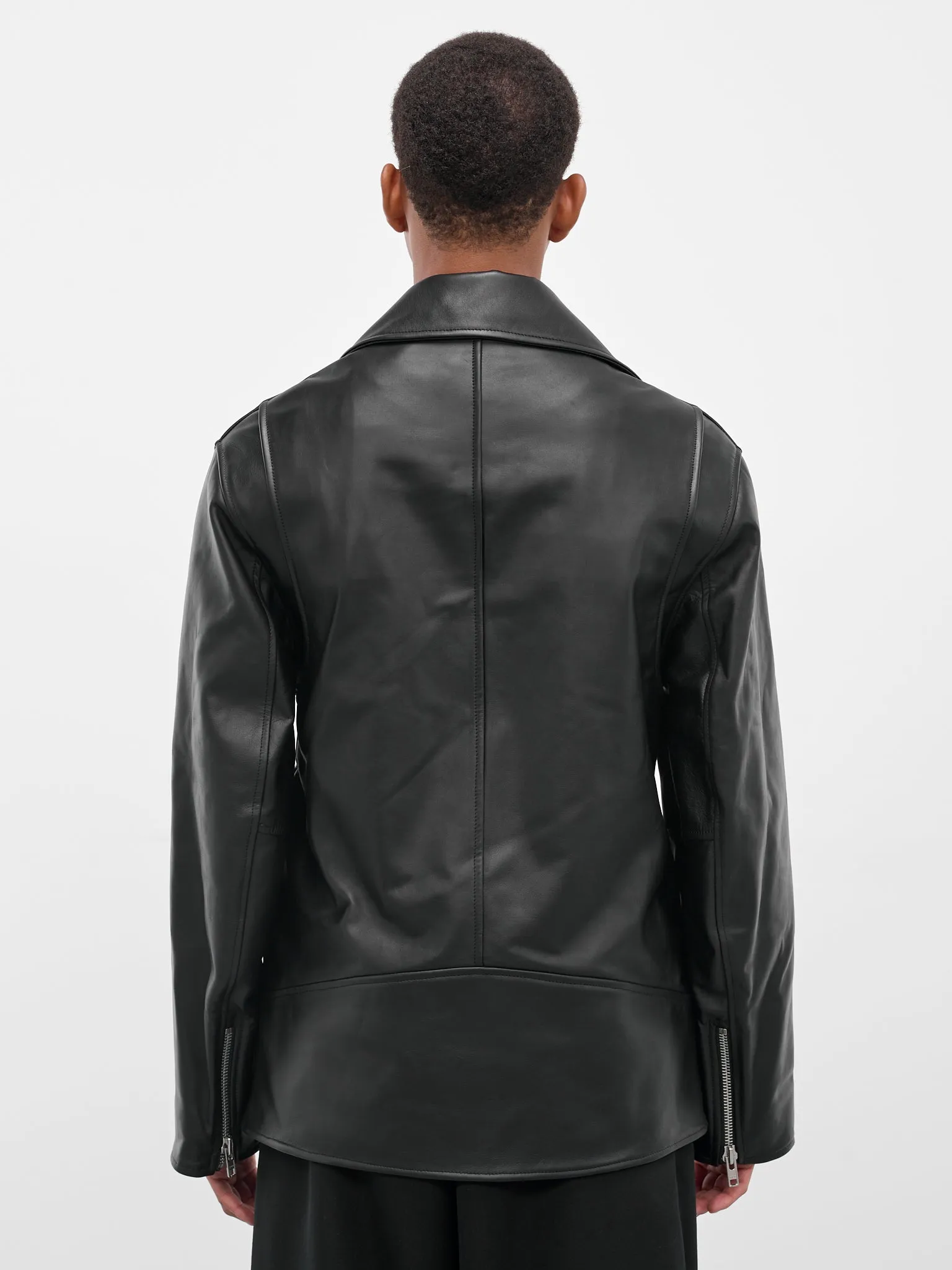 Black Leather Belted Biker Jacket (6124-0457-BLACK) sold by lorenzo product image thumbnail 3