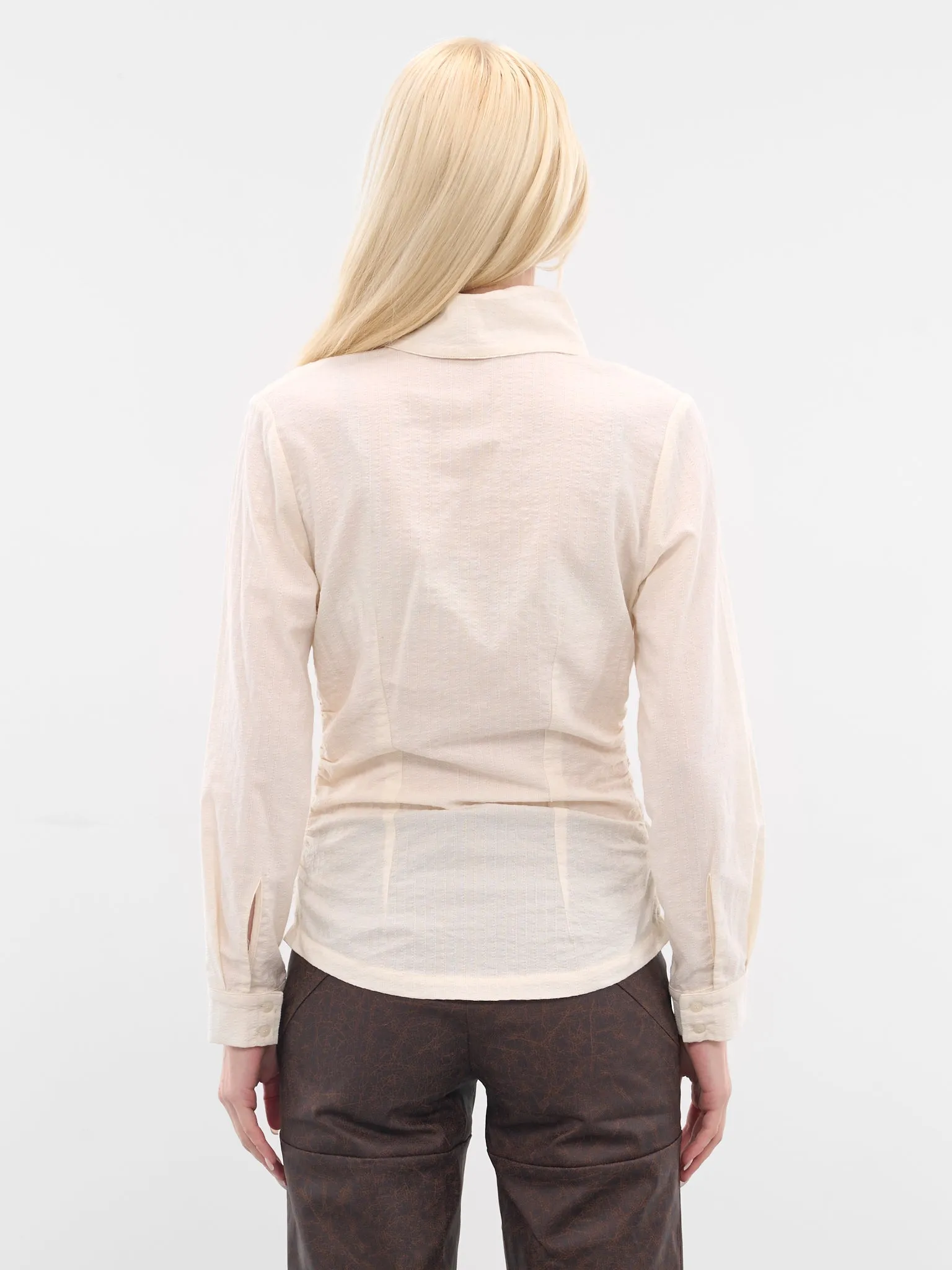 White Gathered Button-Up Shirt (YR006TP02-RAW-MILK) sold by lorenzo product image thumbnail 3