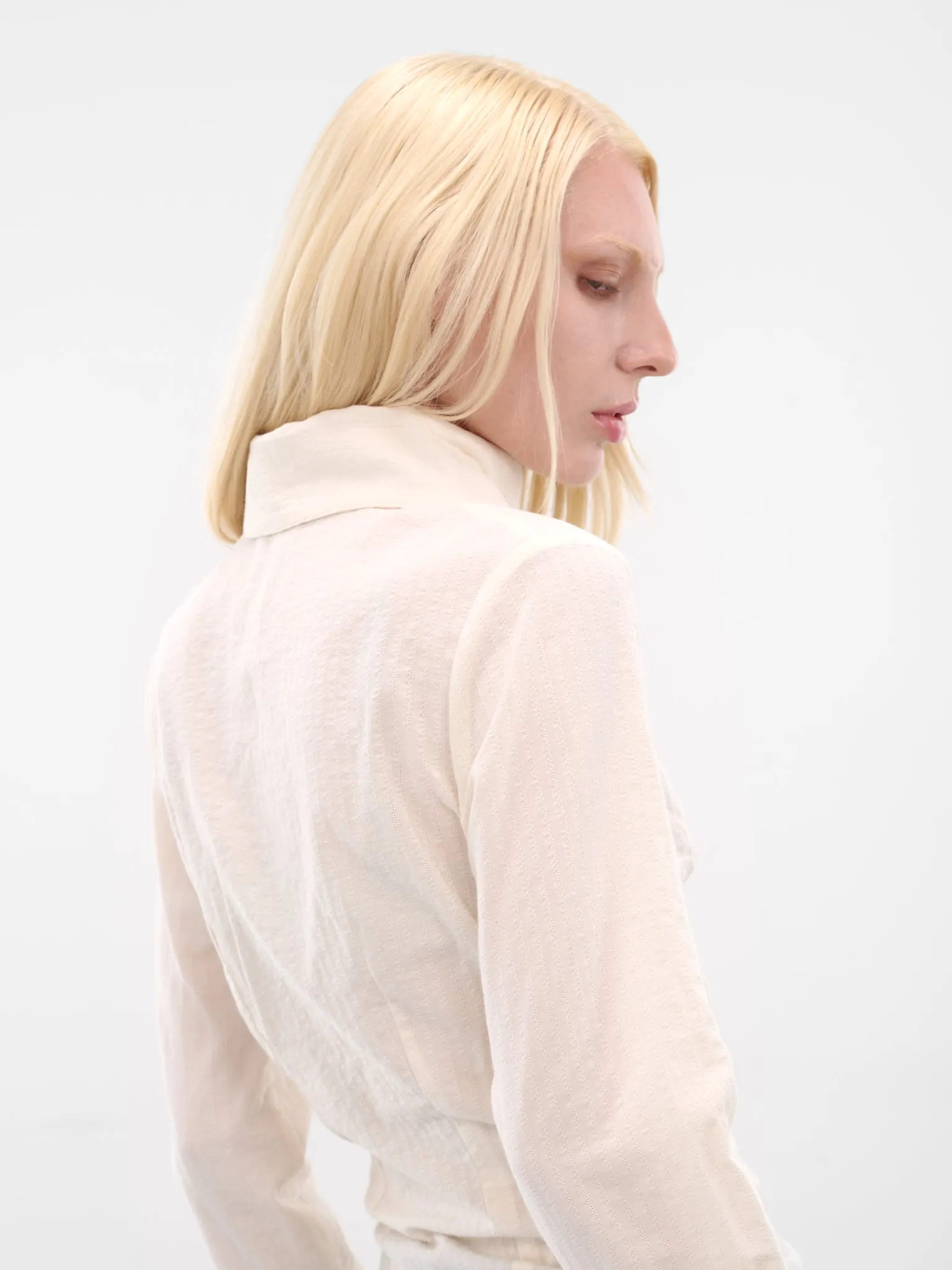 White Gathered Button-Up Shirt (YR006TP02-RAW-MILK) sold by lorenzo product image thumbnail 4