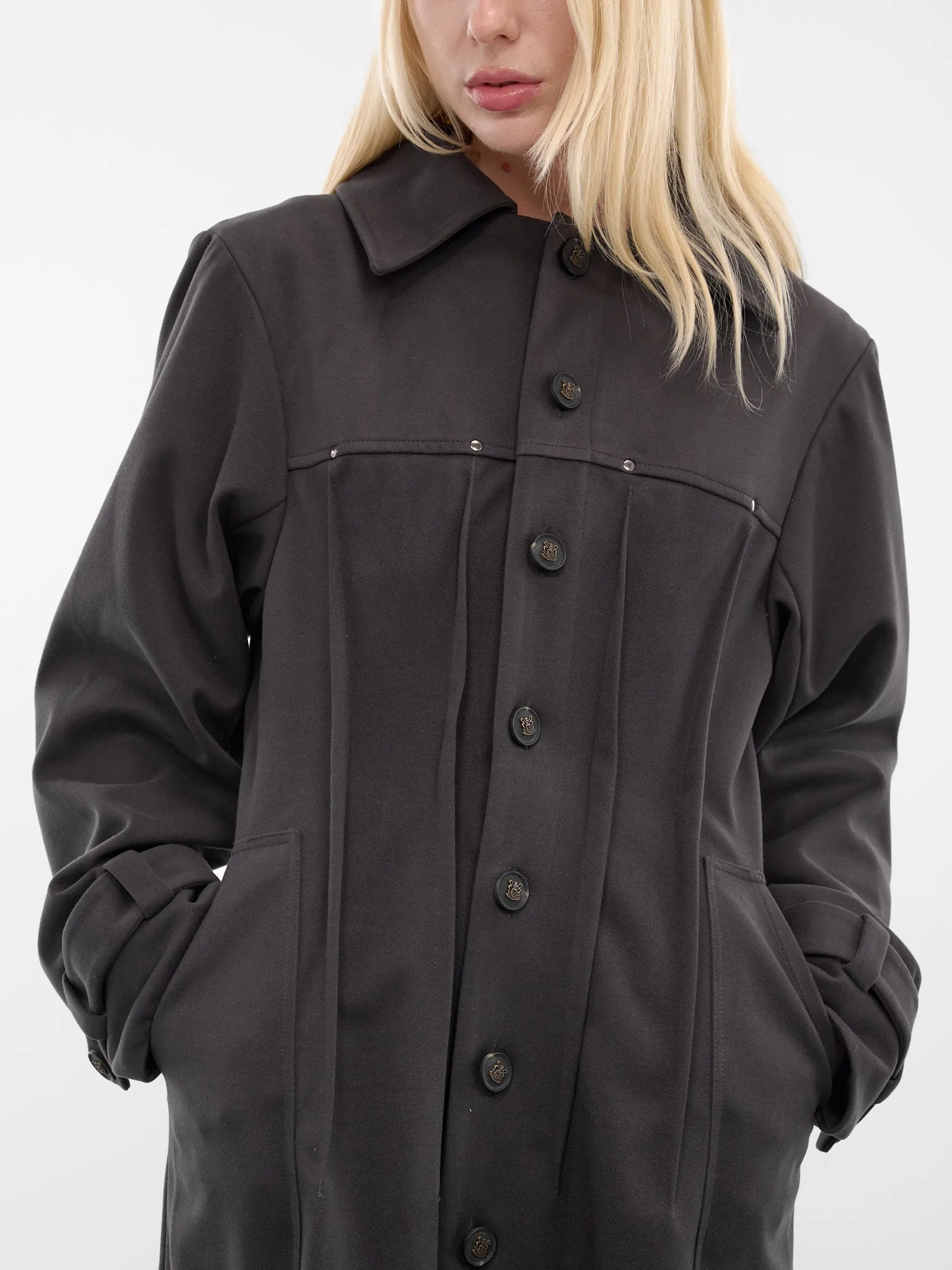 Black Captain Trench Coat (YR006OW02-SQUID-INK) sold by lorenzo product image thumbnail 5