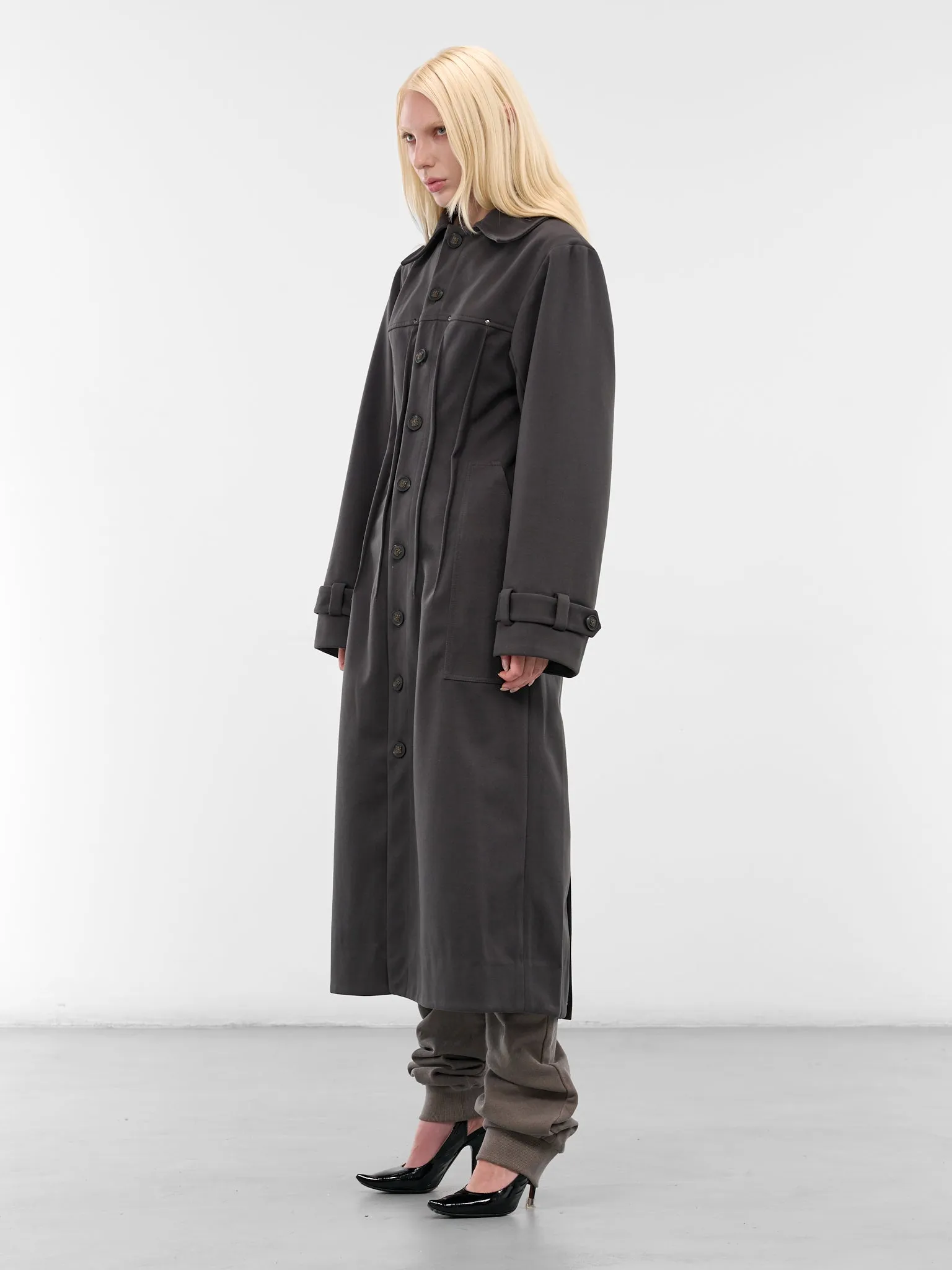 Black Captain Trench Coat (YR006OW02-SQUID-INK) sold by lorenzo product image thumbnail 2