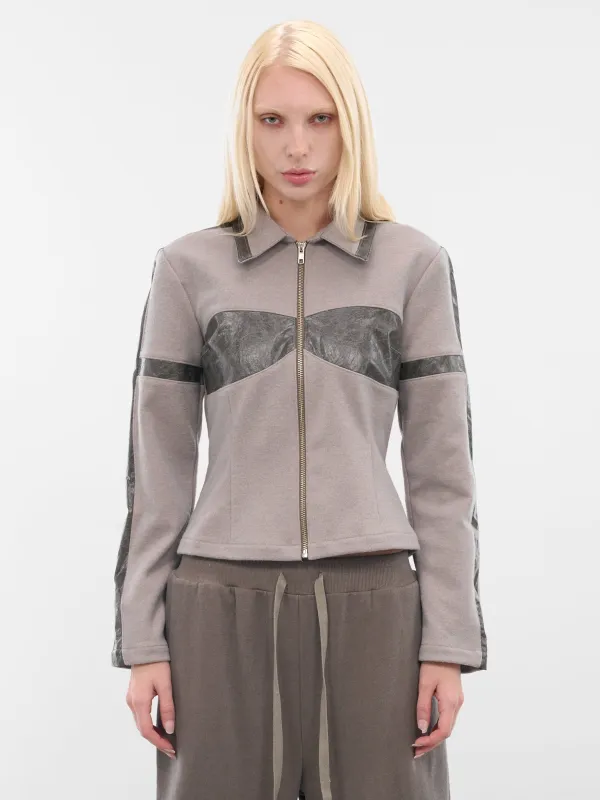 Beige Contrast Paneled Zip Jacket (YR006OW01-FLAX-COMBO) sold by lorenzo