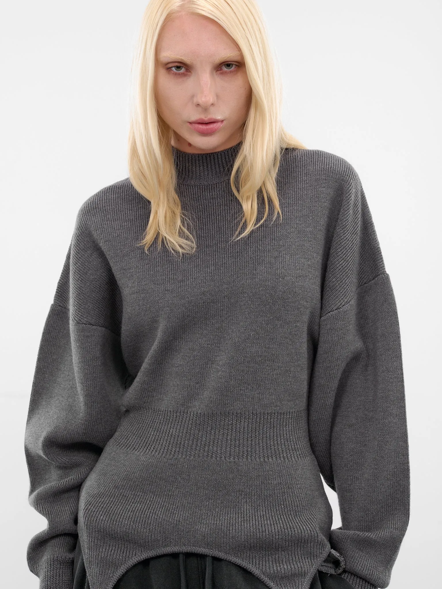 Gray Wool Garter Sweater (PO032-K016-07-MIDDLE-GREY) sold by lorenzo product image thumbnail 4