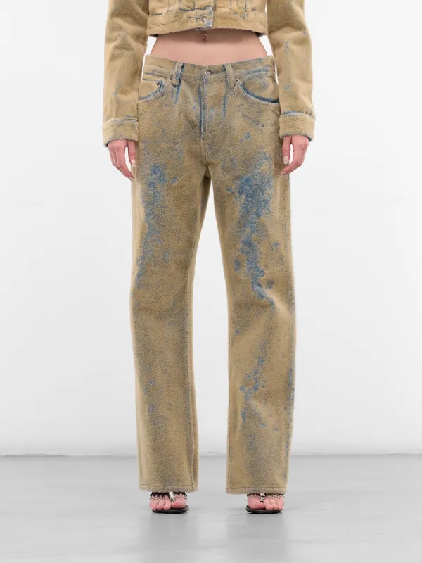 Beige Flocked Straight Leg Jeans (FN-WN-5PKT000541-BLUE-BEIGE) sold by lorenzo