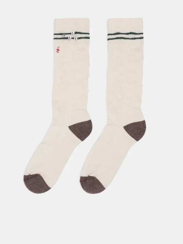 Cream Striped Alpaca Knit Socks (8U0011Q3009CRM-CREAM) made by lorenzo