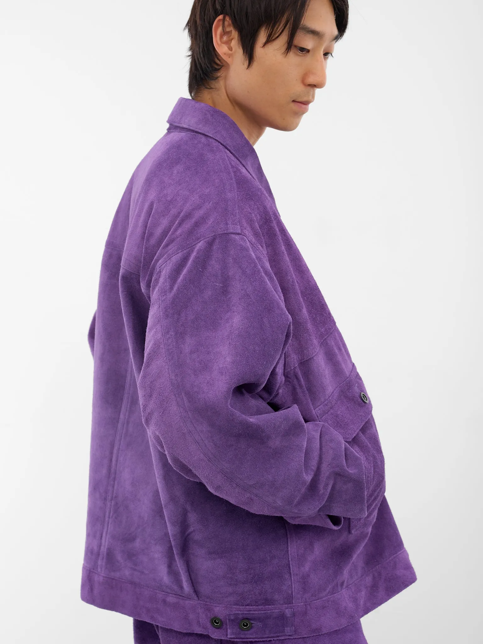 Purple Suede Oversized Trucker Jacket (AUJ2550-PURPLE-SUEDE) sold by lorenzo product image thumbnail 5