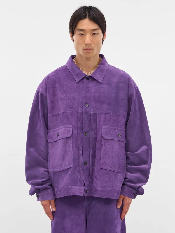 Purple Suede Oversized Trucker Jacket (AUJ2550-PURPLE-SUEDE) sold by lorenzo