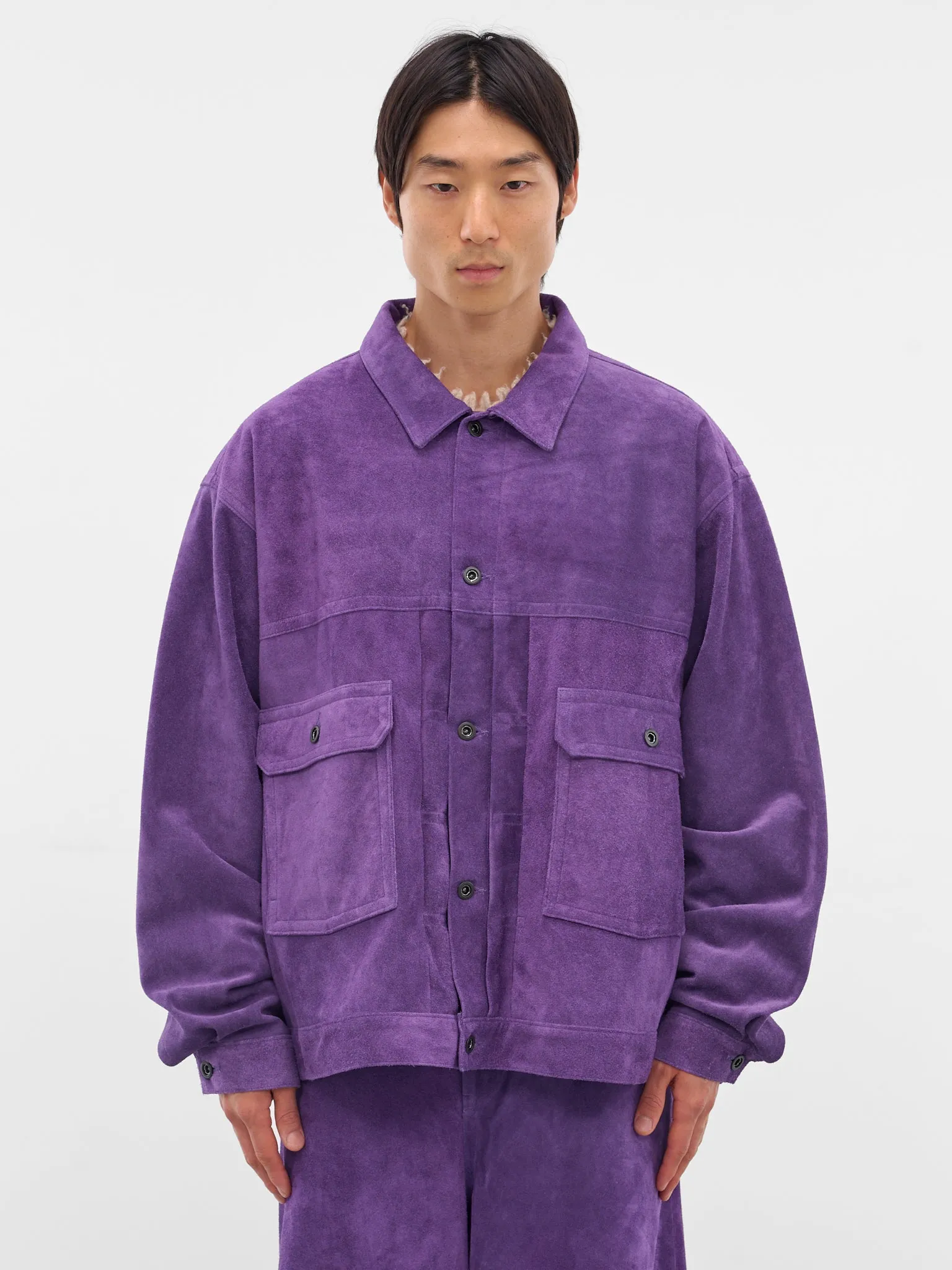 Purple Suede Oversized Trucker Jacket (AUJ2550-PURPLE-SUEDE) sold by lorenzo
