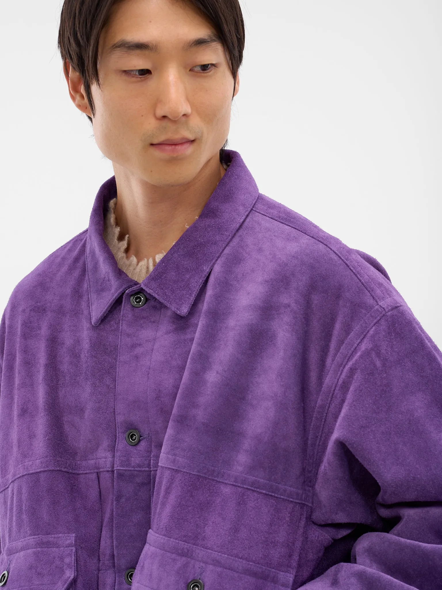 Purple Suede Oversized Trucker Jacket (AUJ2550-PURPLE-SUEDE) sold by lorenzo product image thumbnail 4