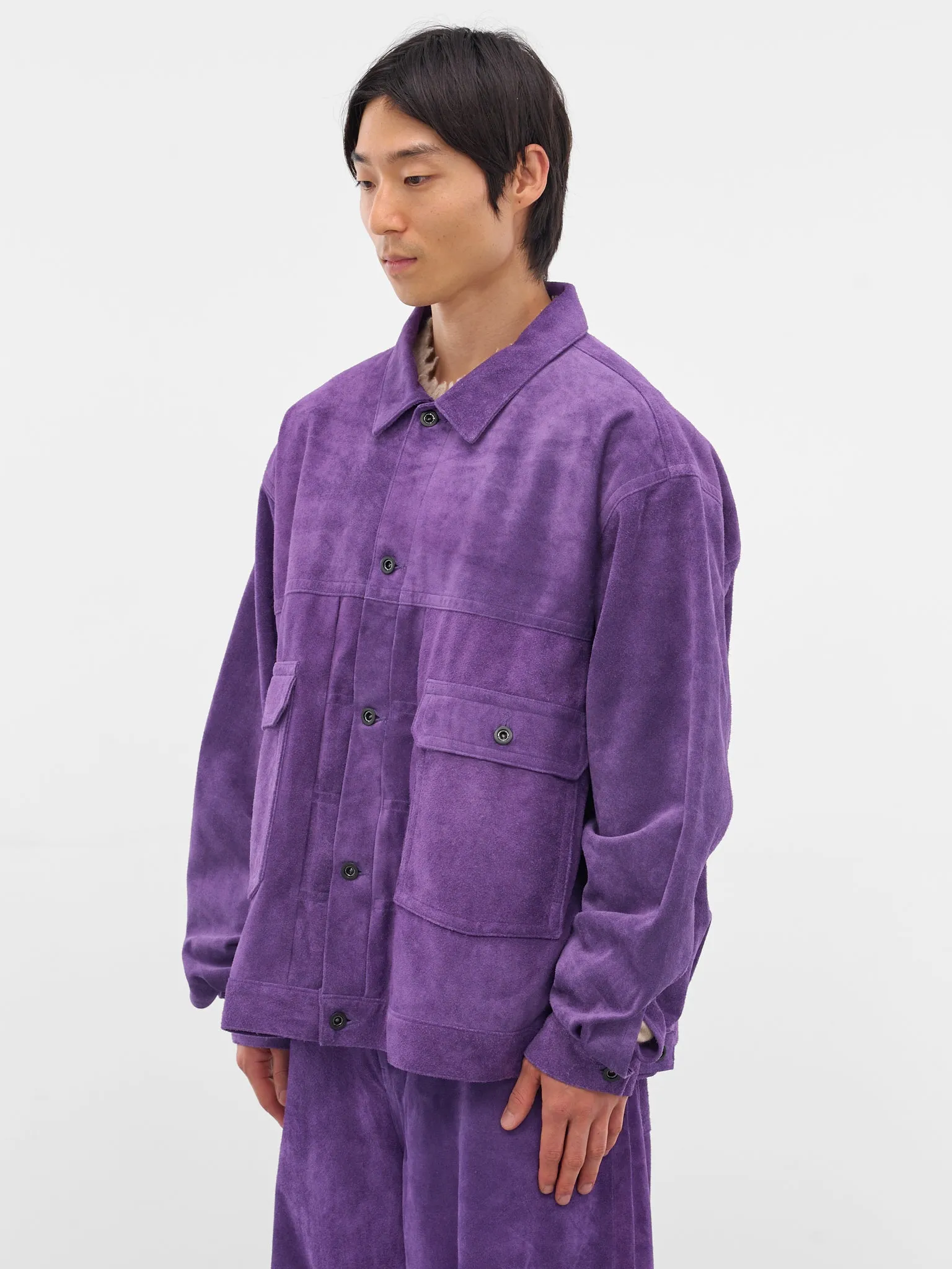 Purple Suede Oversized Trucker Jacket (AUJ2550-PURPLE-SUEDE) sold by lorenzo product image thumbnail 2