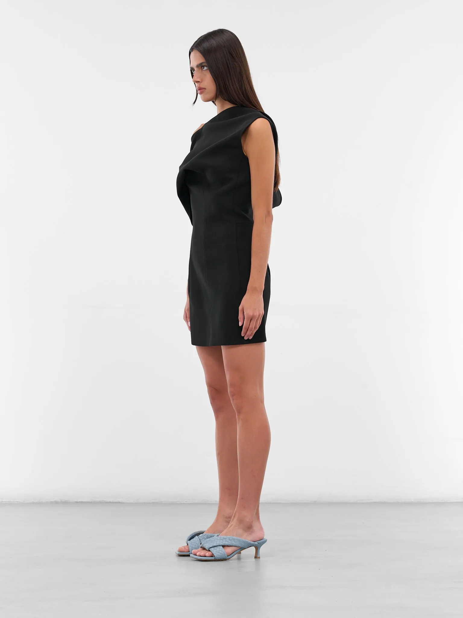 Black Draped Shoulder Mini Dress (DRW00726AW00632-BLACK) sold by lorenzo product image thumbnail 2