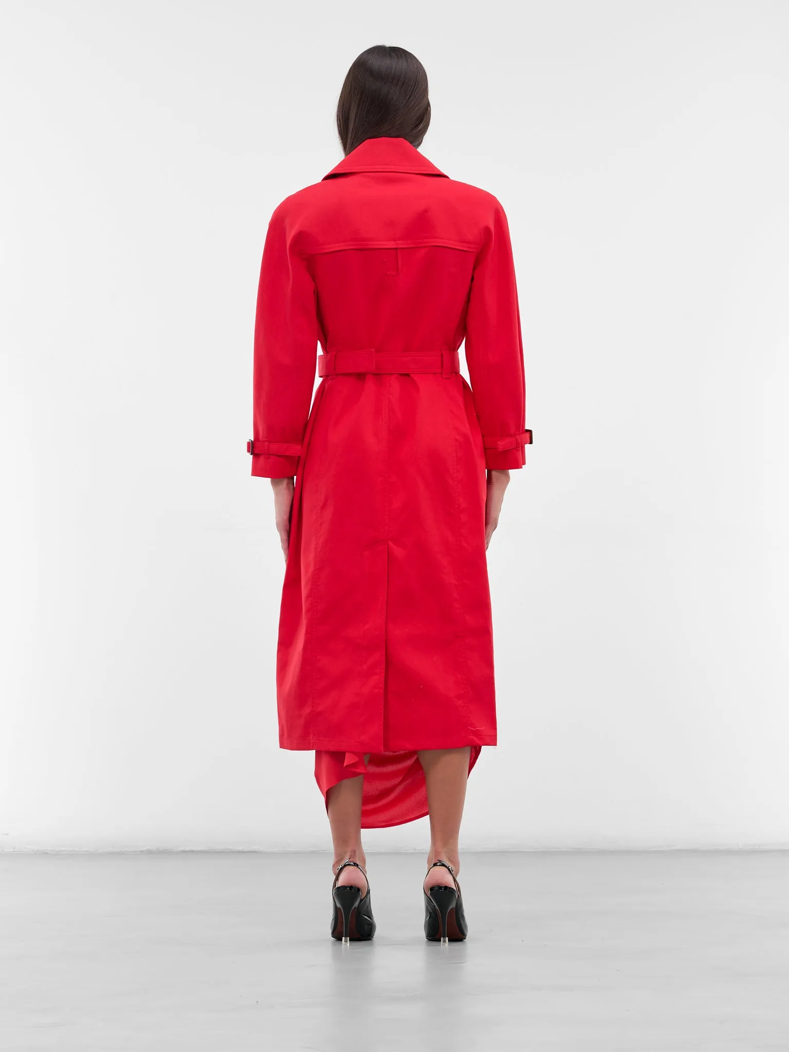 Red Slim Gabardine Trench Coat (COW00109AW00644-RED) sold by lorenzo product image thumbnail 3