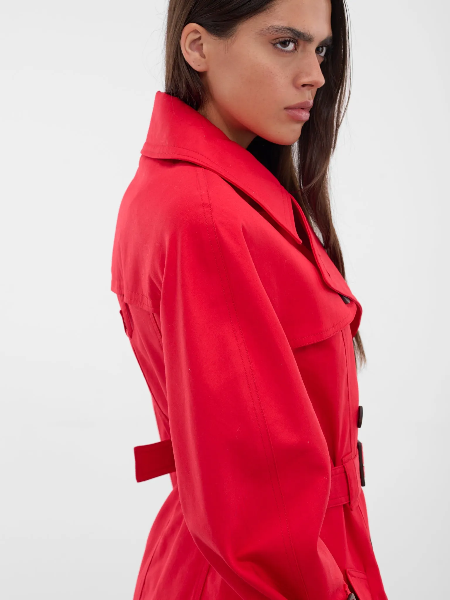 Red Slim Gabardine Trench Coat (COW00109AW00644-RED) sold by lorenzo product image thumbnail 4