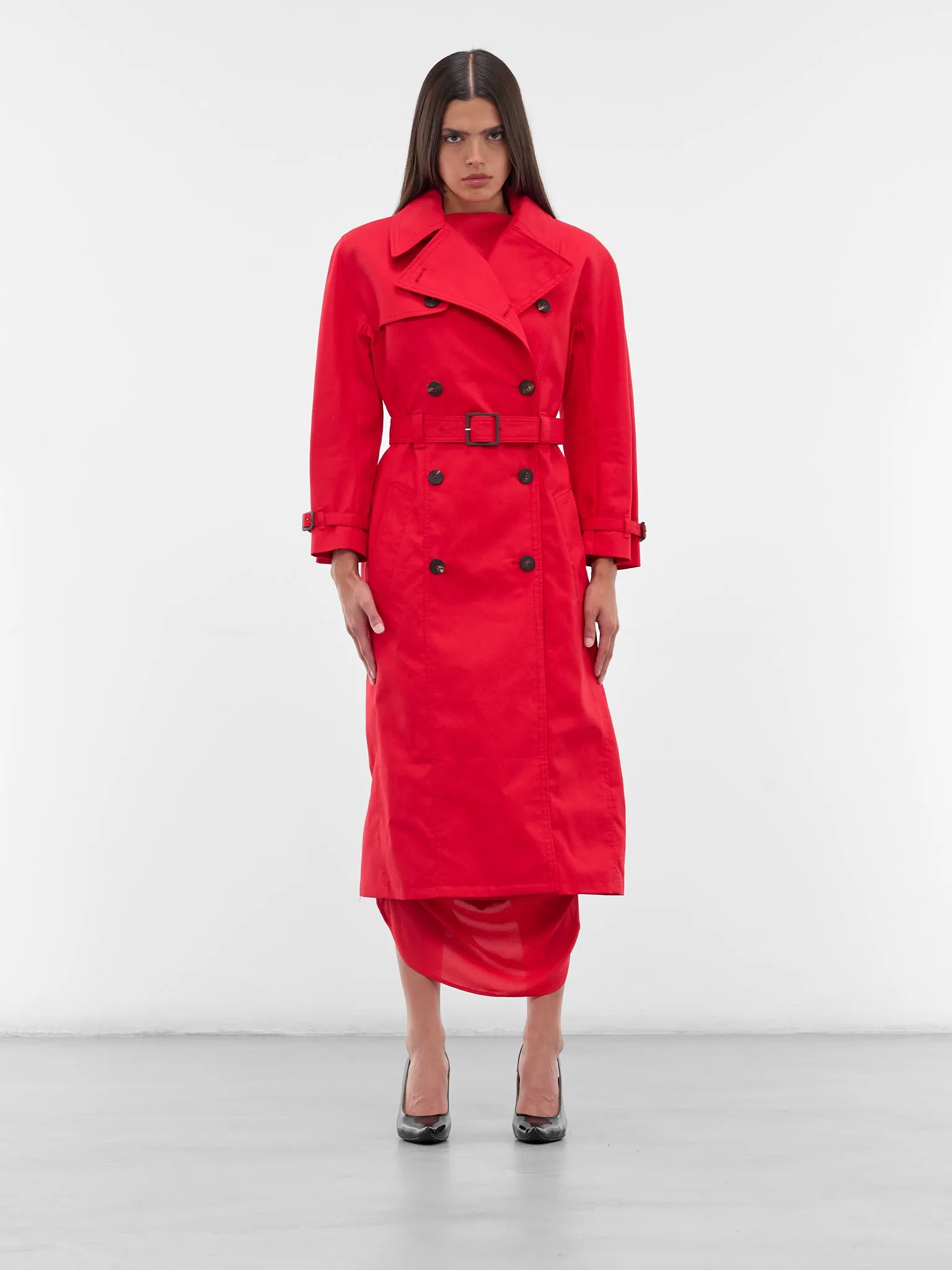 Red Slim Gabardine Trench Coat (COW00109AW00644-RED) sold by lorenzo