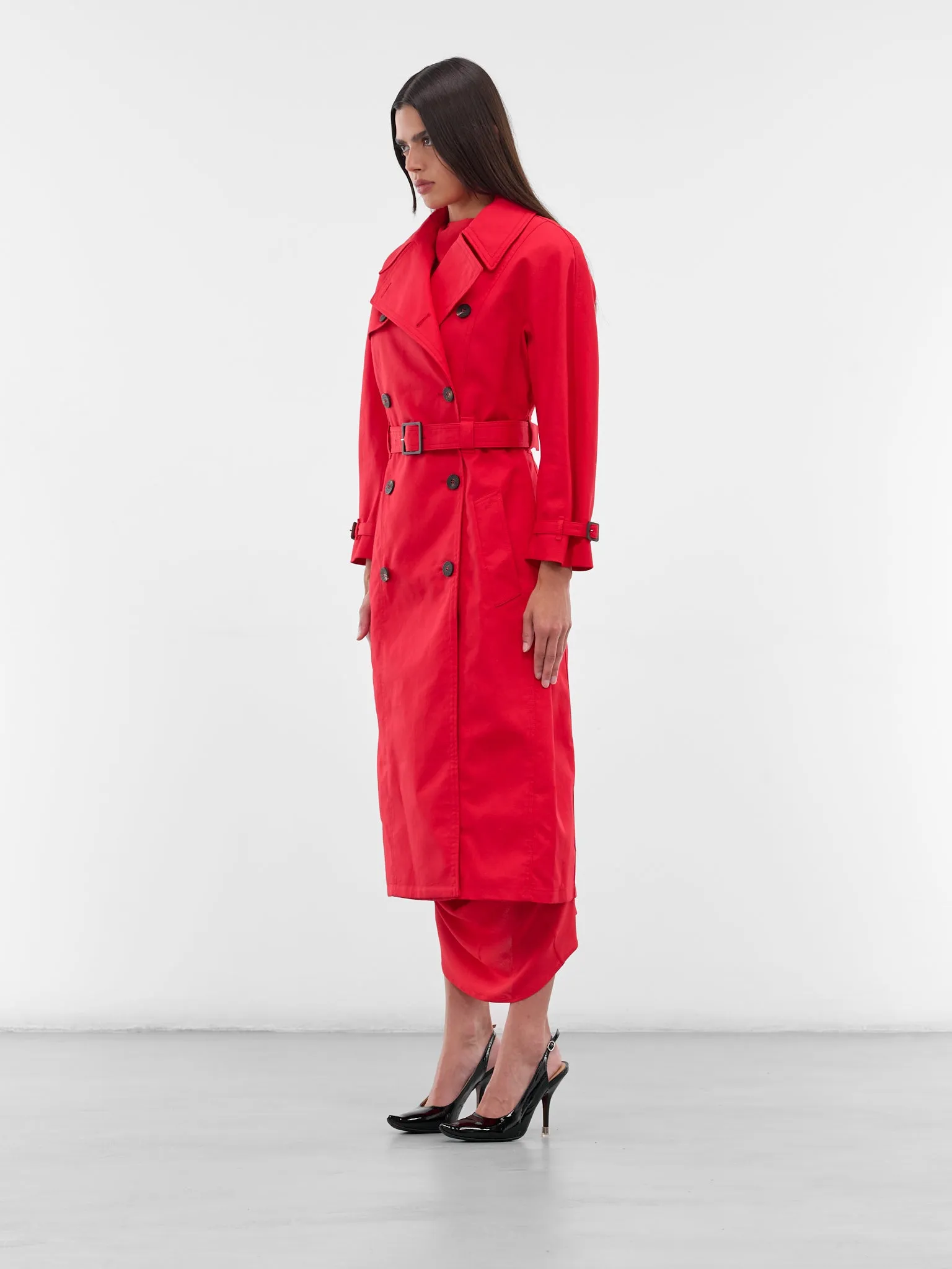 Red Slim Gabardine Trench Coat (COW00109AW00644-RED) sold by lorenzo product image thumbnail 2