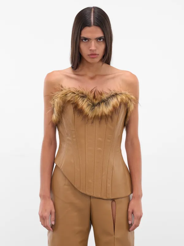 Beige Vegan Leather Fur Corset (AAFW25TPVLBG04-BEIGE) sold by lorenzo