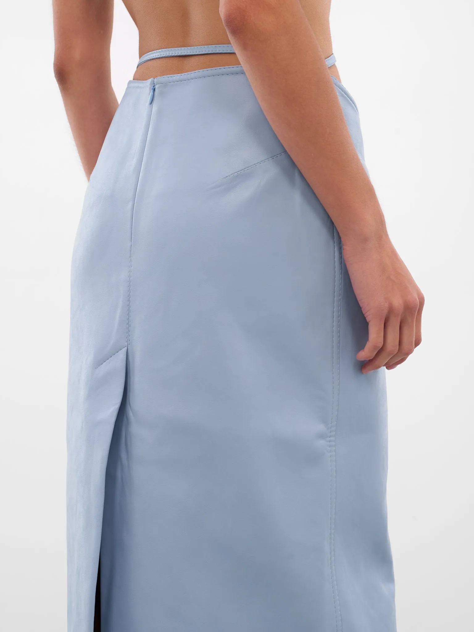 Blue Vegan Leather Midi Skirt (AAFW25SKVLBL02-BLUE) sold by lorenzo product image thumbnail 4
