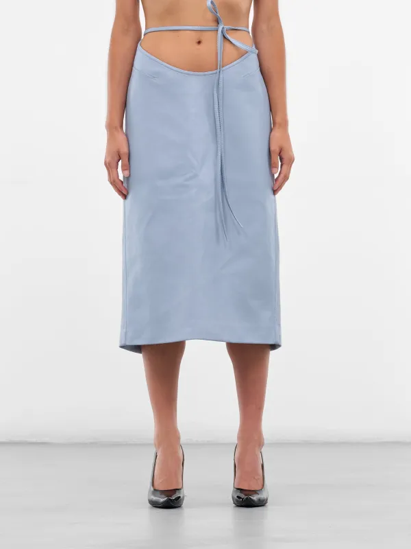 Blue Vegan Leather Midi Skirt (AAFW25SKVLBL02-BLUE) sold by lorenzo