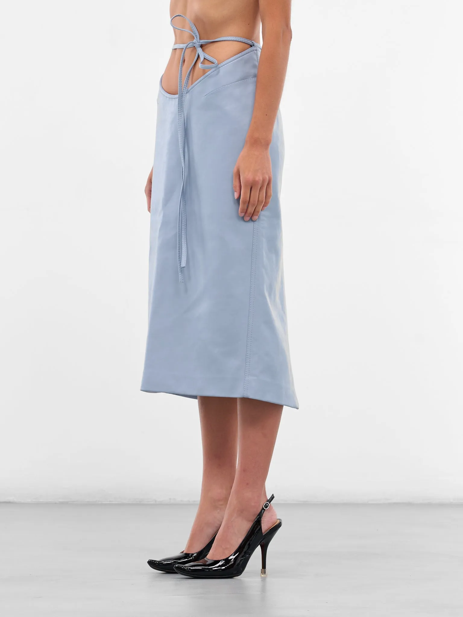 Blue Vegan Leather Midi Skirt (AAFW25SKVLBL02-BLUE) sold by lorenzo product image thumbnail 2