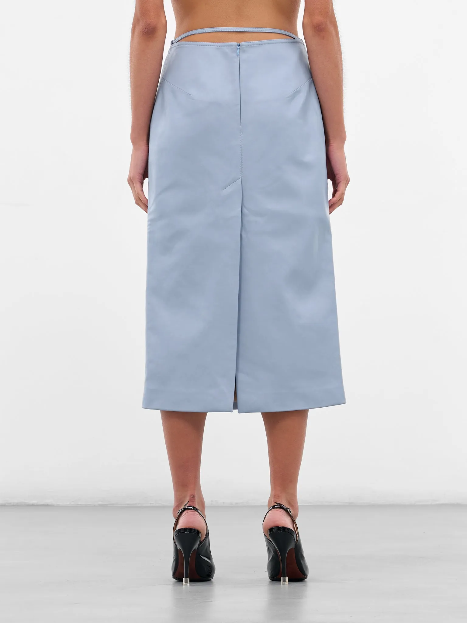 Blue Vegan Leather Midi Skirt (AAFW25SKVLBL02-BLUE) sold by lorenzo product image thumbnail 3