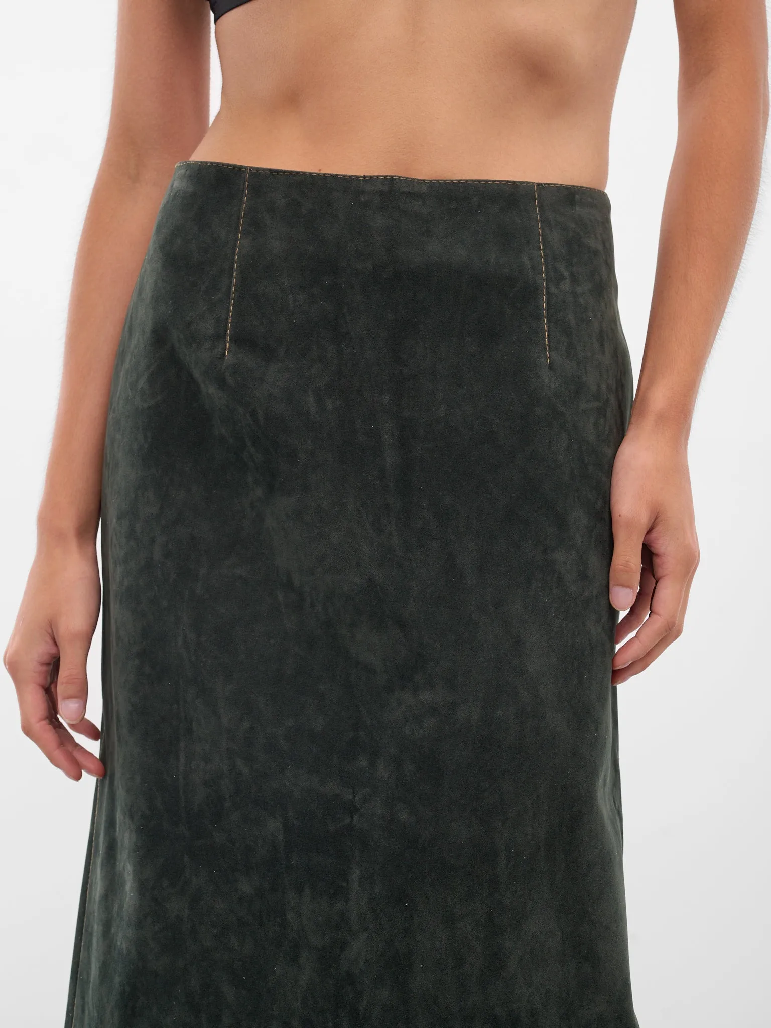 Dark Green Vegan Leather Skirt (AAFW25SKPPGN03-DARK-GREEN) sold by lorenzo product image thumbnail 4