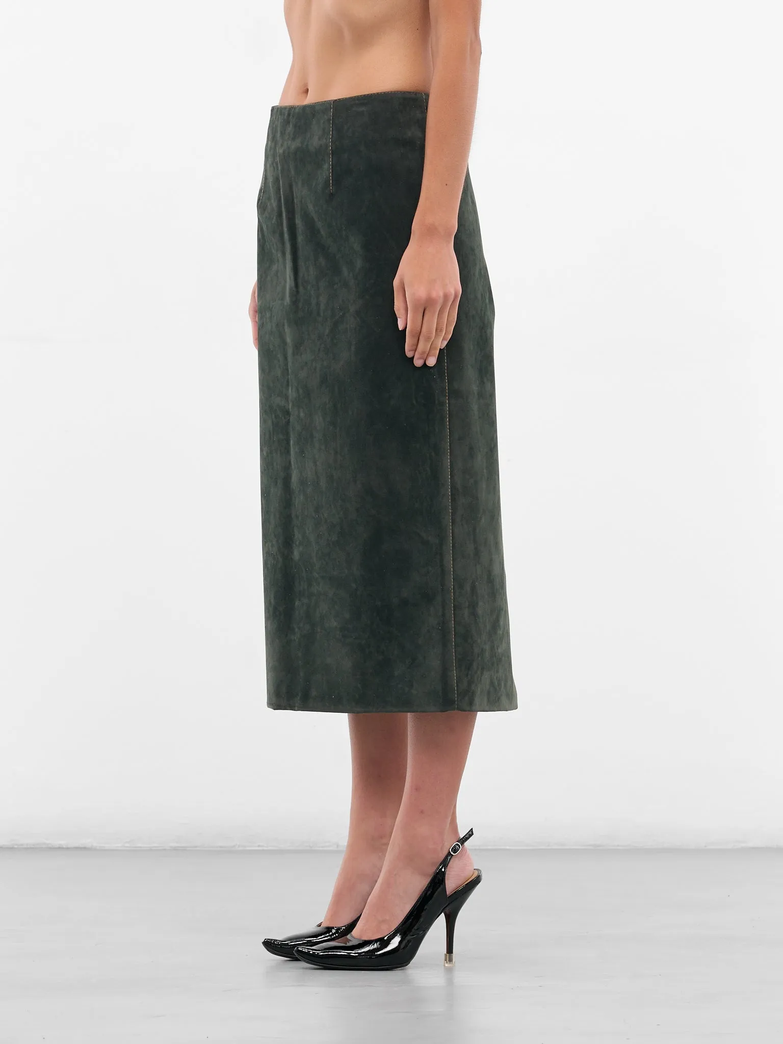 Dark Green Vegan Leather Skirt (AAFW25SKPPGN03-DARK-GREEN) sold by lorenzo product image thumbnail 2