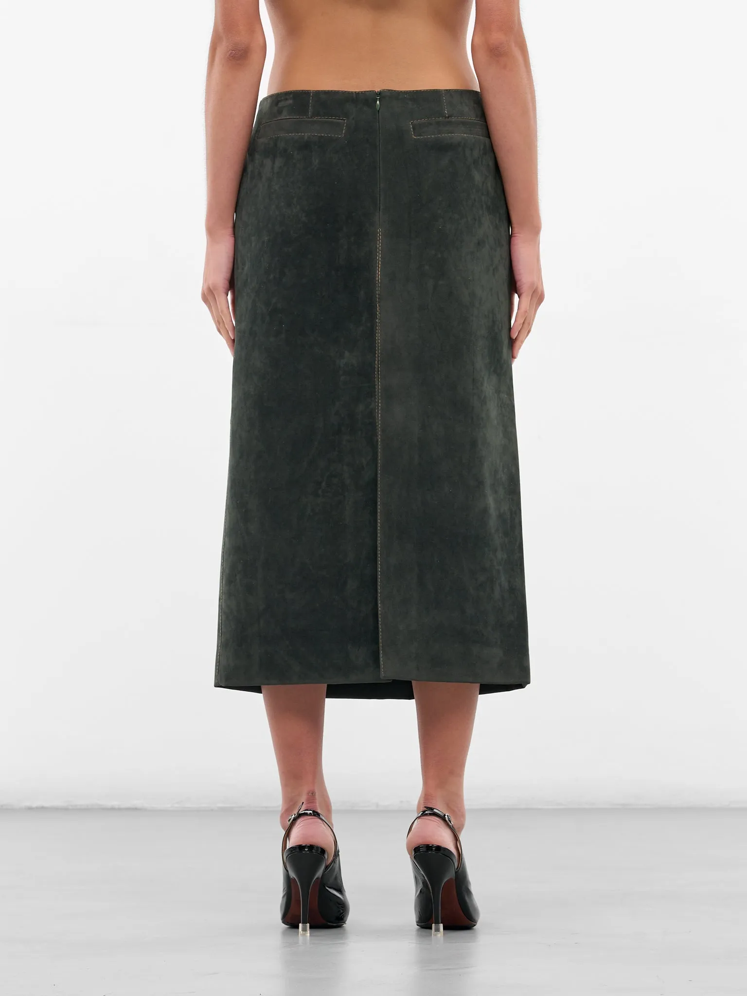 Dark Green Vegan Leather Skirt (AAFW25SKPPGN03-DARK-GREEN) sold by lorenzo product image thumbnail 3