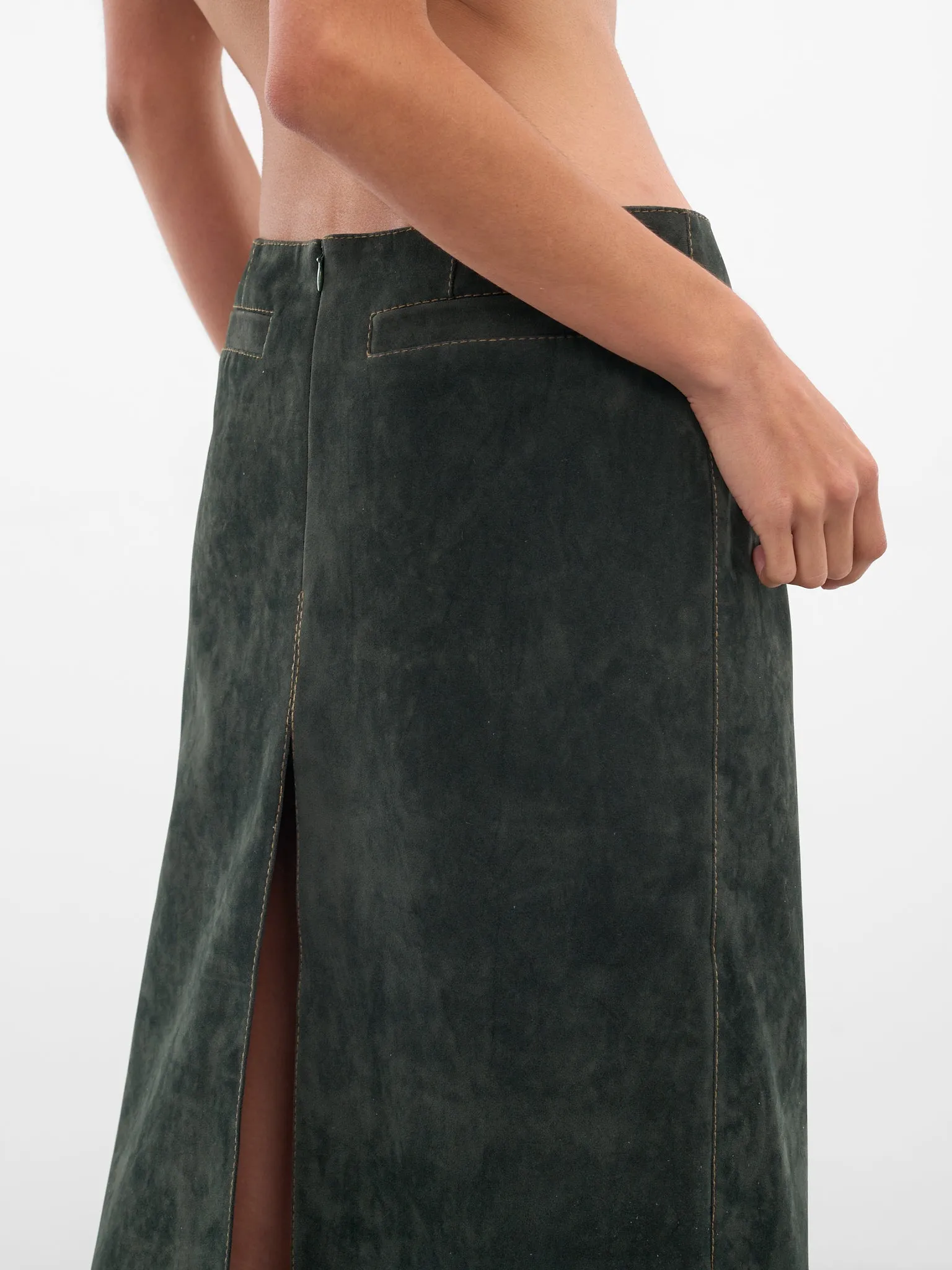Dark Green Vegan Leather Skirt (AAFW25SKPPGN03-DARK-GREEN) sold by lorenzo product image thumbnail 5