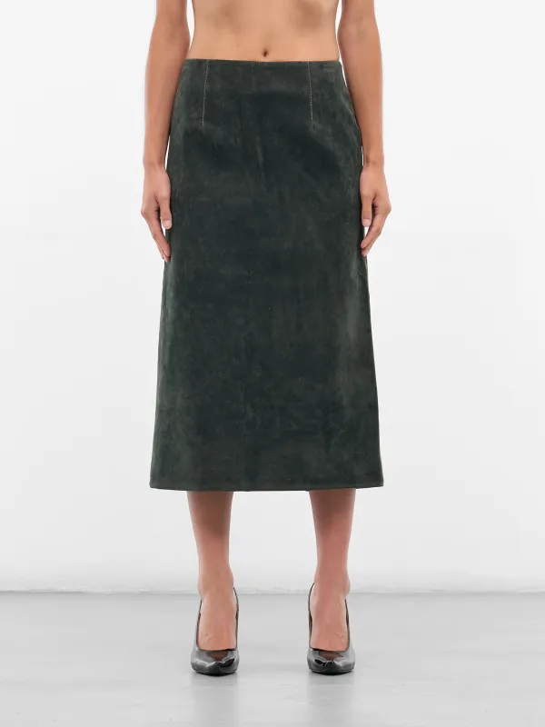 Dark Green Vegan Leather Skirt (AAFW25SKPPGN03-DARK-GREEN) sold by lorenzo