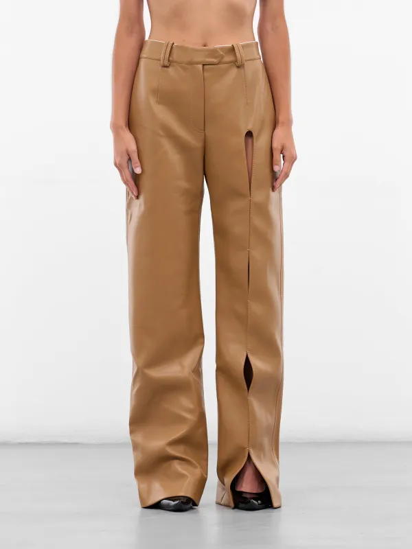 Beige Vegan Leather Cut-Out Trousers (AAFW25PAVLBG03-BEIGE) sold by lorenzo