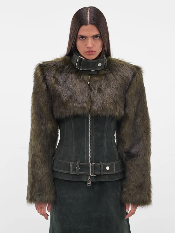 Hybrid Vegan Fur Corset Jacket (AAFW25JCPPGN03-DARK-GREEN) sold by lorenzo